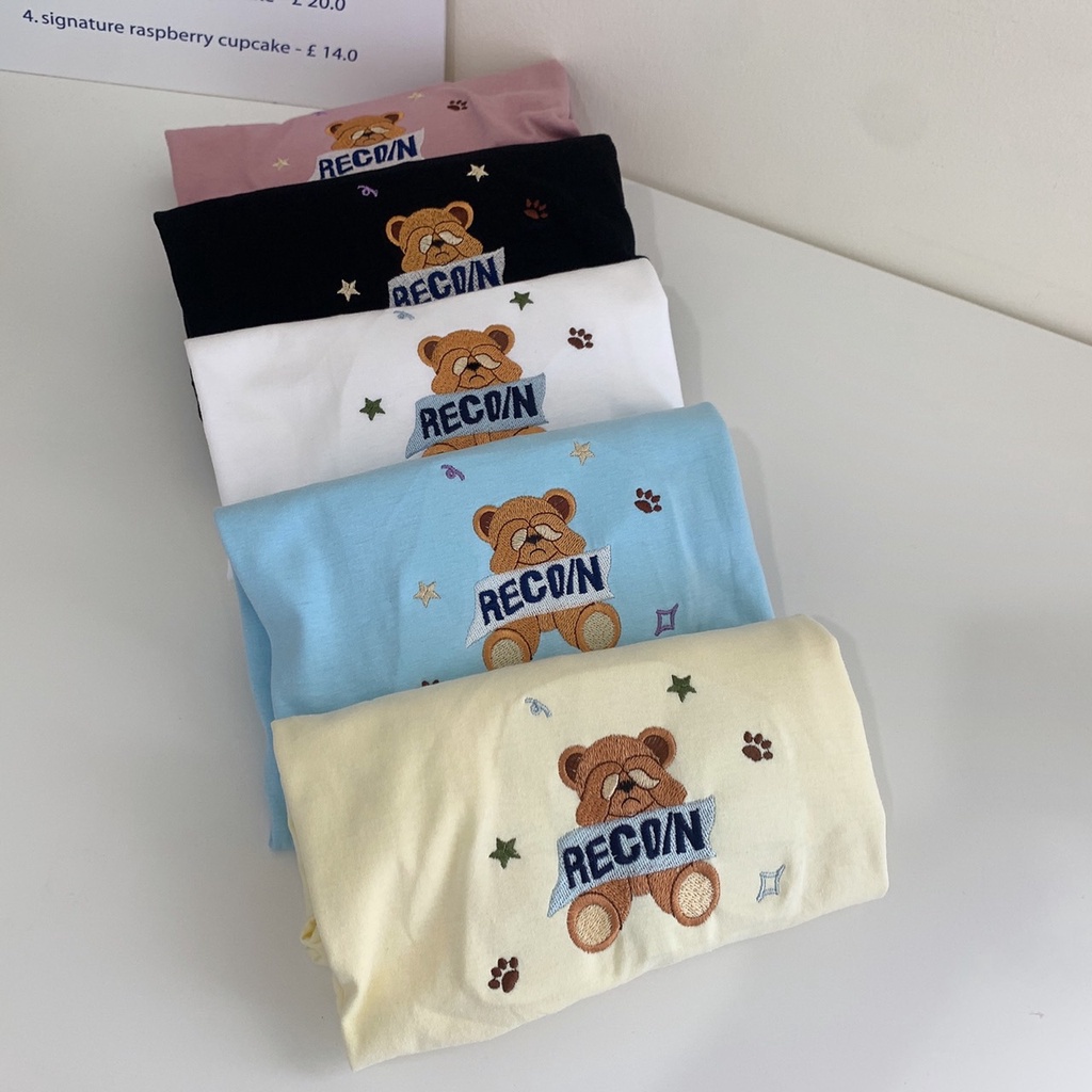 เสื้อยืด oversize ผ้าคอตตอน สไตล์มินิมอล ปัก หมี RECON S147