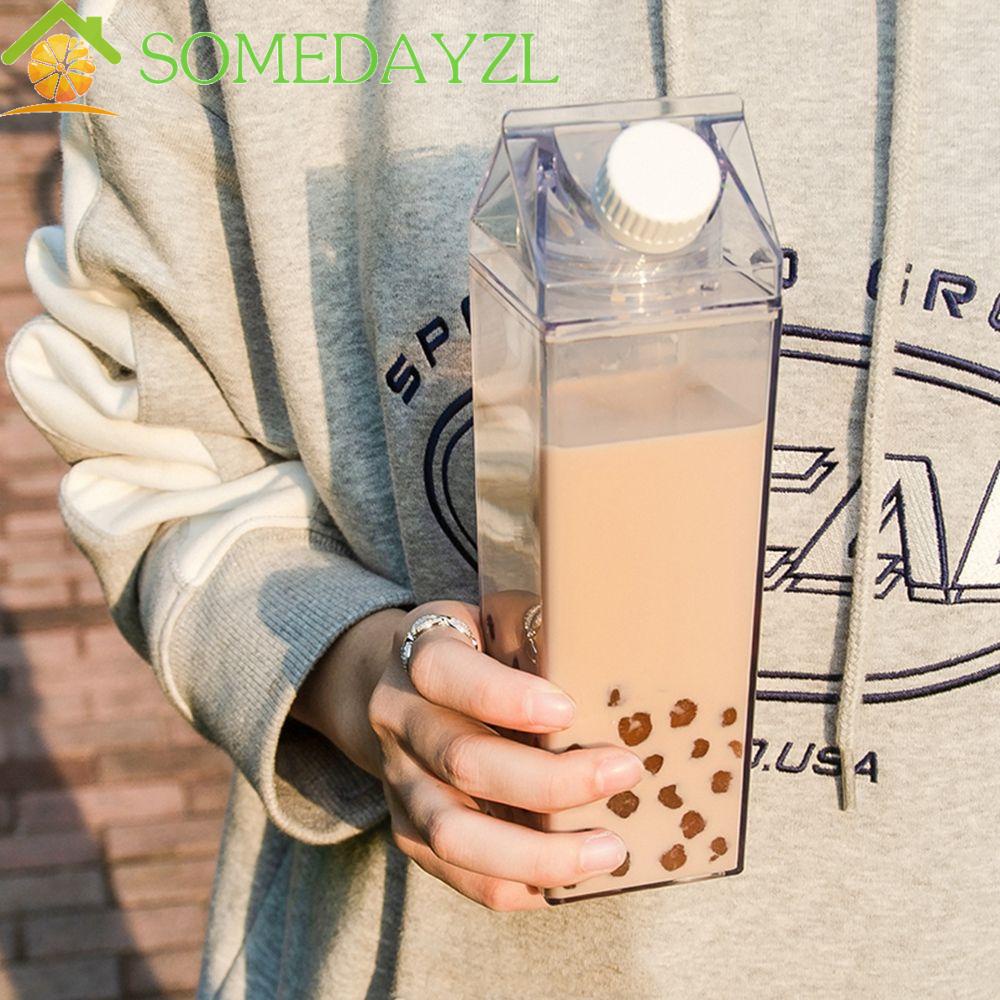 Somedayzl กล่องนมน่ารัก ขนาด 500 มล. 1000 มล. พร้อมแปรง สําหรับเล่นกีฬา น้ําผลไม้ ทรงสี่เหลี่ยม