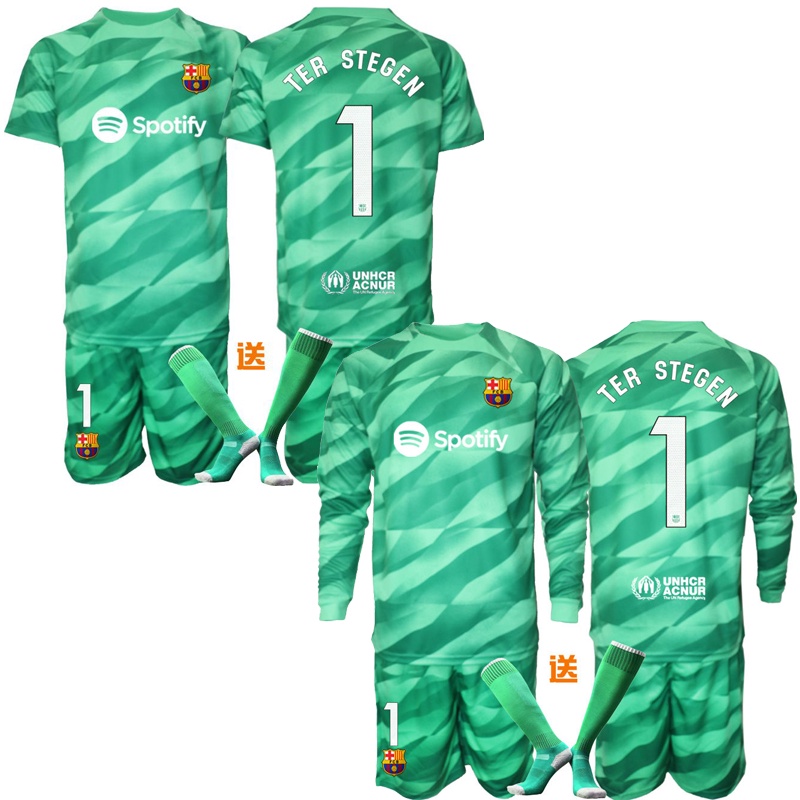 เสื้อกีฬาแขนสั้น ลายทีมชาติฟุตบอล Barcelona Ter Stegen No.1 ชุดเหย้า สีเขียว