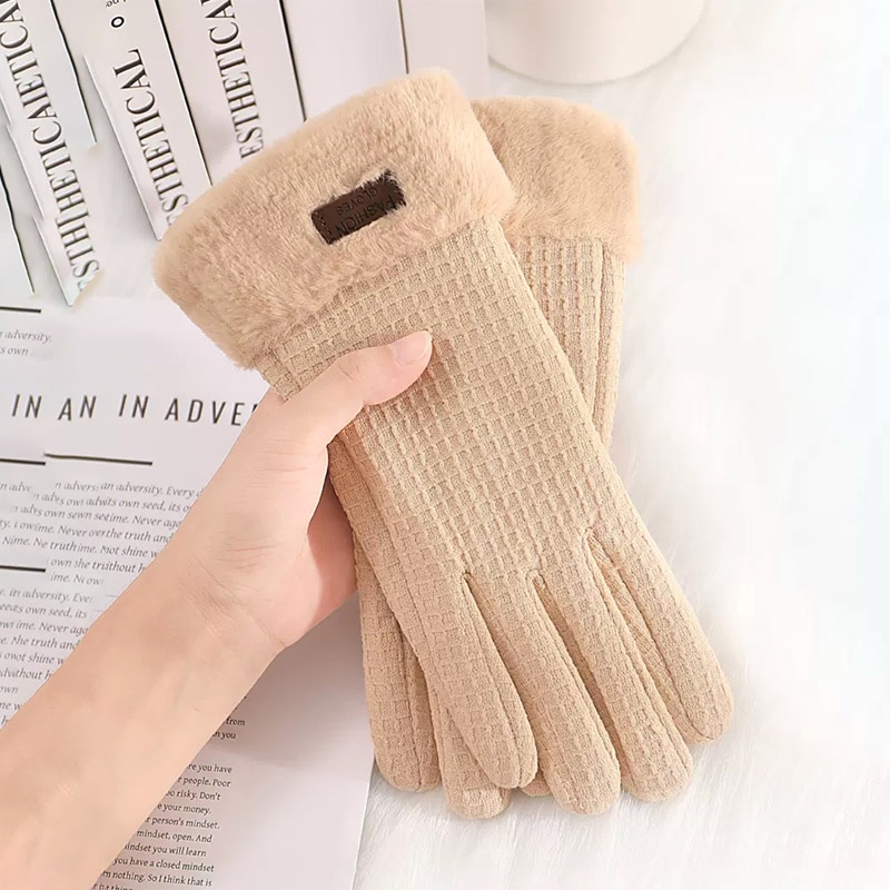 ถุงมือผ้ากํามะหยี่ขนนิ่ม หนา หน้าจอสัมผัส ลายวาฟเฟิล ให้ความอบอุ่น เหมาะกับใส่ขับขี่ ขี่จักรยานกลางแจ้ง แฟชั่นฤดูหนาว สําหรับผู้หญิง