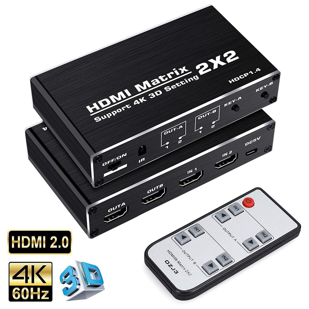 4K HDMI Switcher Matrix 2x2 HDMI Matrix 2 in 2 out HDMI Switch Splitter Converter Matrix 4K 30Hz HDC