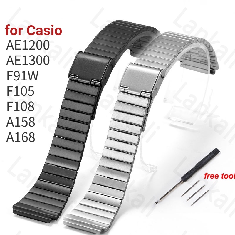 สายนาฬิกาข้อมือ สเตนเลส แบบเปลี่ยน สําหรับ Casio F-91W Strap18 มม. F105 F108 A158W A168 AE1200 AE130