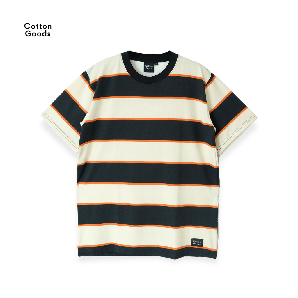 Cotton Goods Oversize Striped Twill Spandex Cleano Black Cream Orange Tees