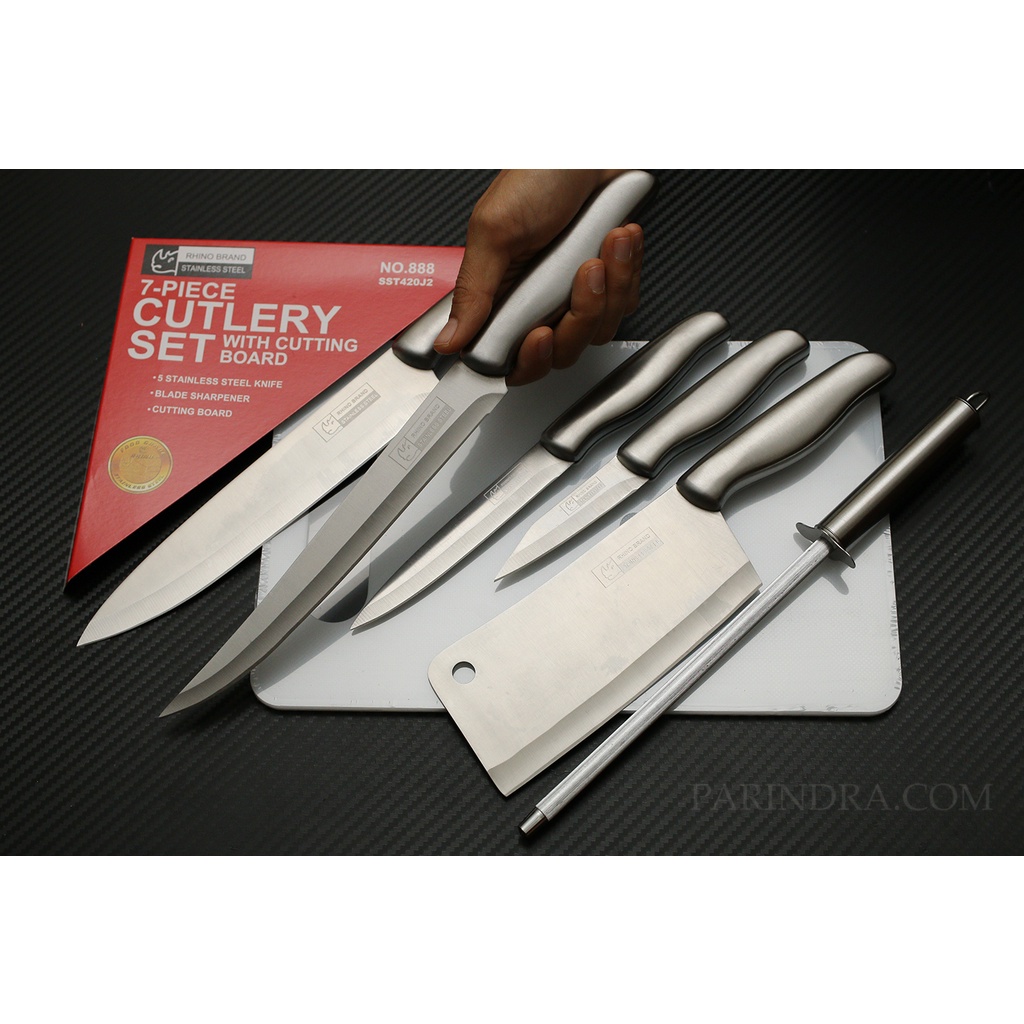 Knife ชุดมีดทำครัวแสตนเลส RHINO BRAND No.888 7-PIECE CUTLERY SET (ของแท้) มีดทำครัว มีดเดินป่า มีดพก มีดพับ