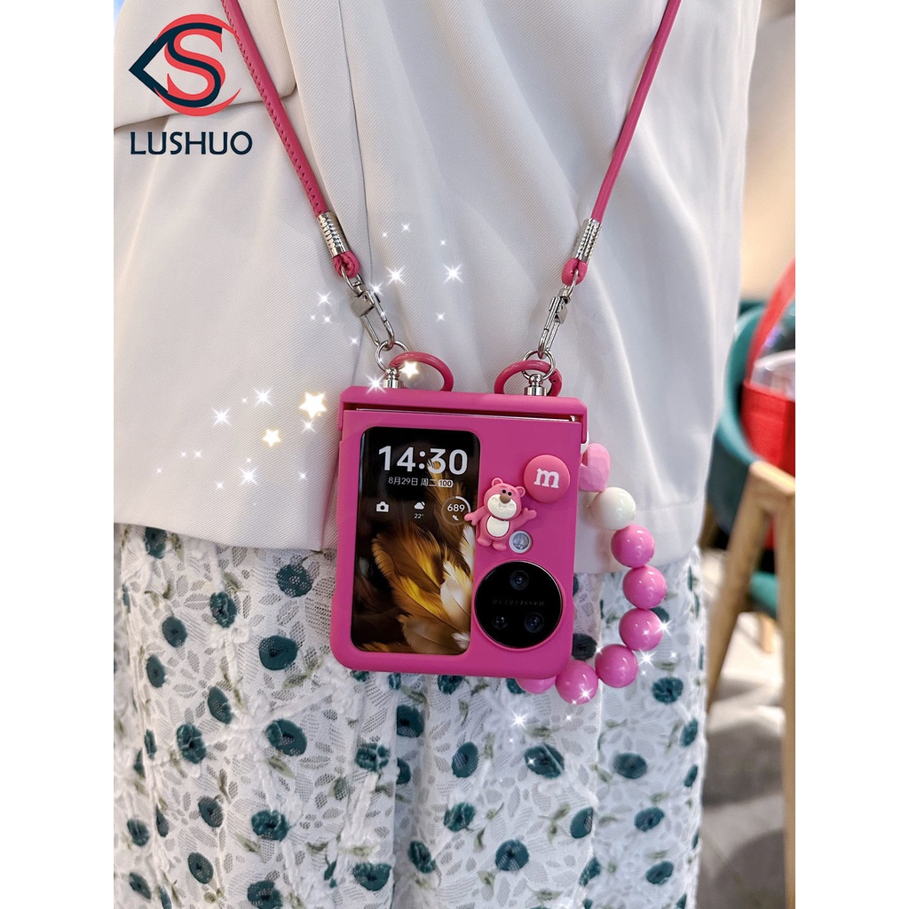 Lushuo เคสโทรศัพท์มือถือแบบแข็ง ฝาพับ พร้อมสายโซ่คล้อง สีแดงกุหลาบ สําหรับ OPPO Find n3 N2 findn2 3 Find N2 n3