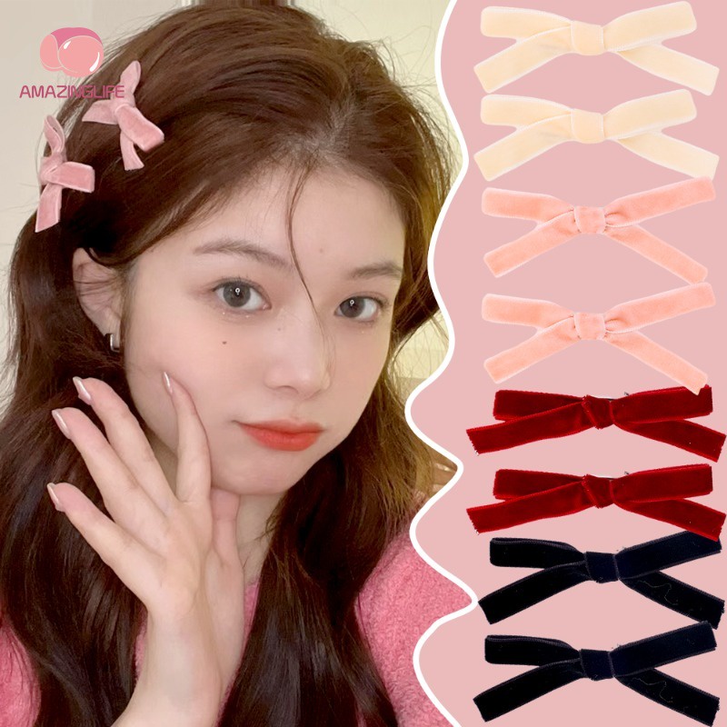 กิ๊บติดผม ผ้ากํามะหยี่ ประดับโบว์น่ารัก สีดํา สีแดง แบบเรียบง่าย สไตล์เกาหลี สําหรับเด็กผู้หญิง จํานวน 1 ชิ้น