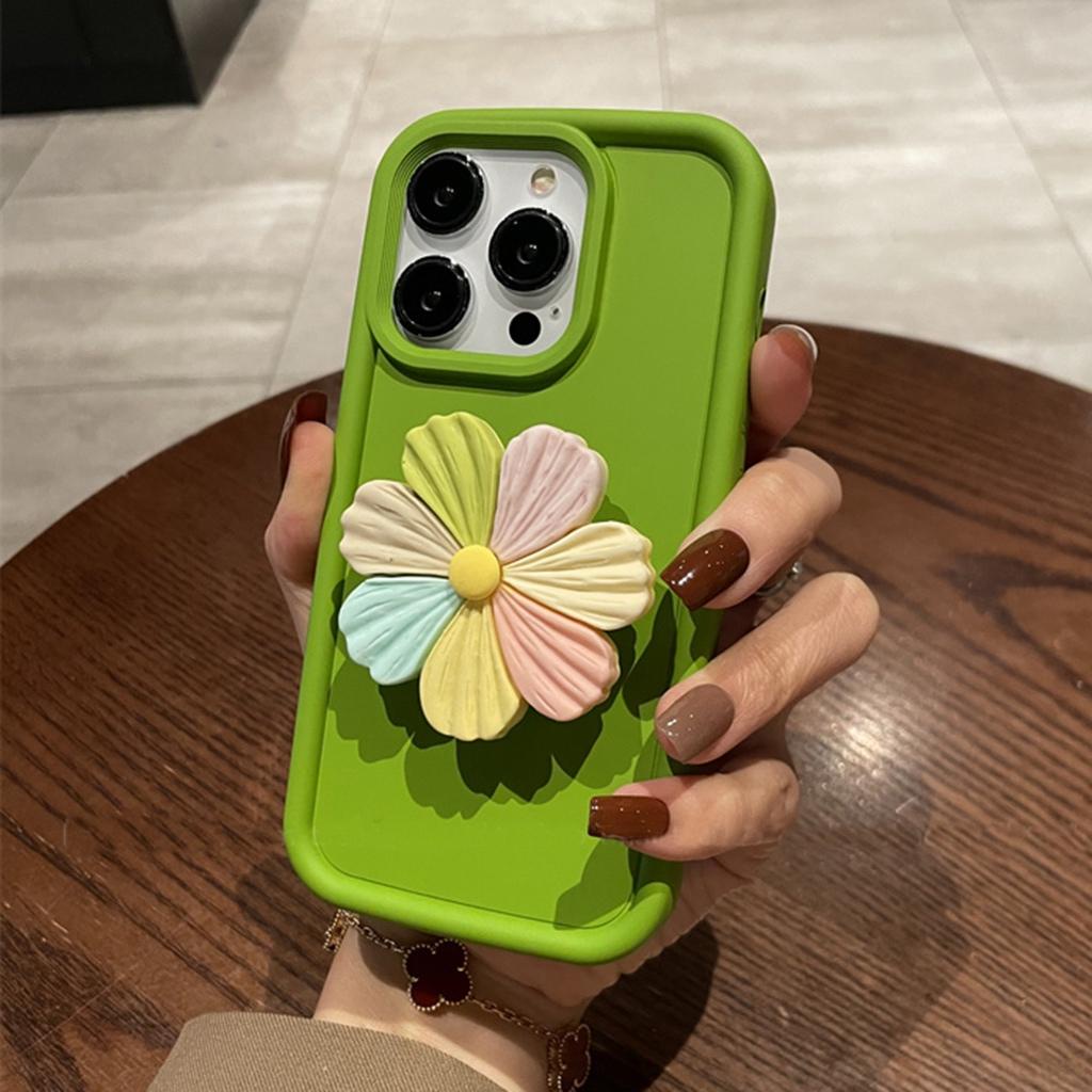 เคสไอโฟน11น่ารักๆดอกไม้หลากสีพร้อมขาตั้งพับได้ เคส8พลัสเขียวสวยหรูดูแพงแบบนิ่มฝาครอบป้องกันกันกระแทก