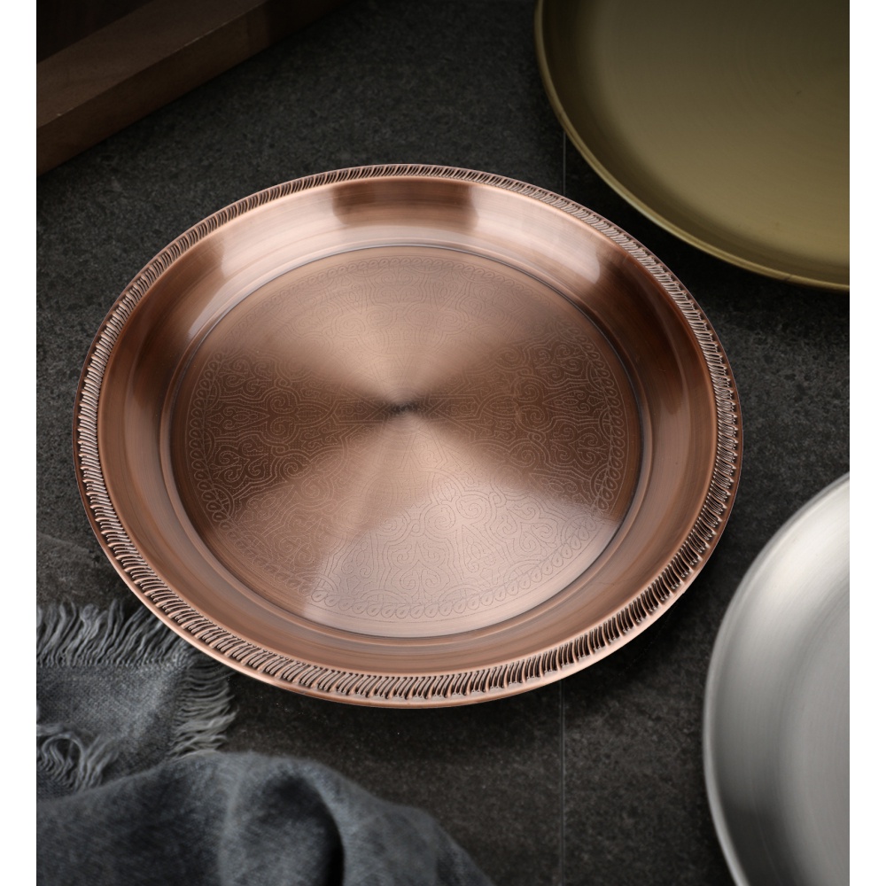 GlobalHouse SANE ถาดสเตนเลสกลม 40x3.2 ซม. OHAYO สีทองแดง สินค้าของแท้คุณภาพดี