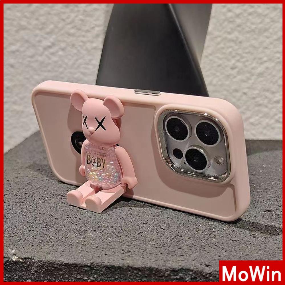 Mowin - เข้ากันได้สำหรับ 1511 เคส iphone 11 15 Pro Max ด้ามจับ เรียบง่ายสีขาวสีชมพูสีดำแฟชั่นหมีดำกันกระแทกป้องกันกล้องเข้ากันได้ 15 14 13 12 XS