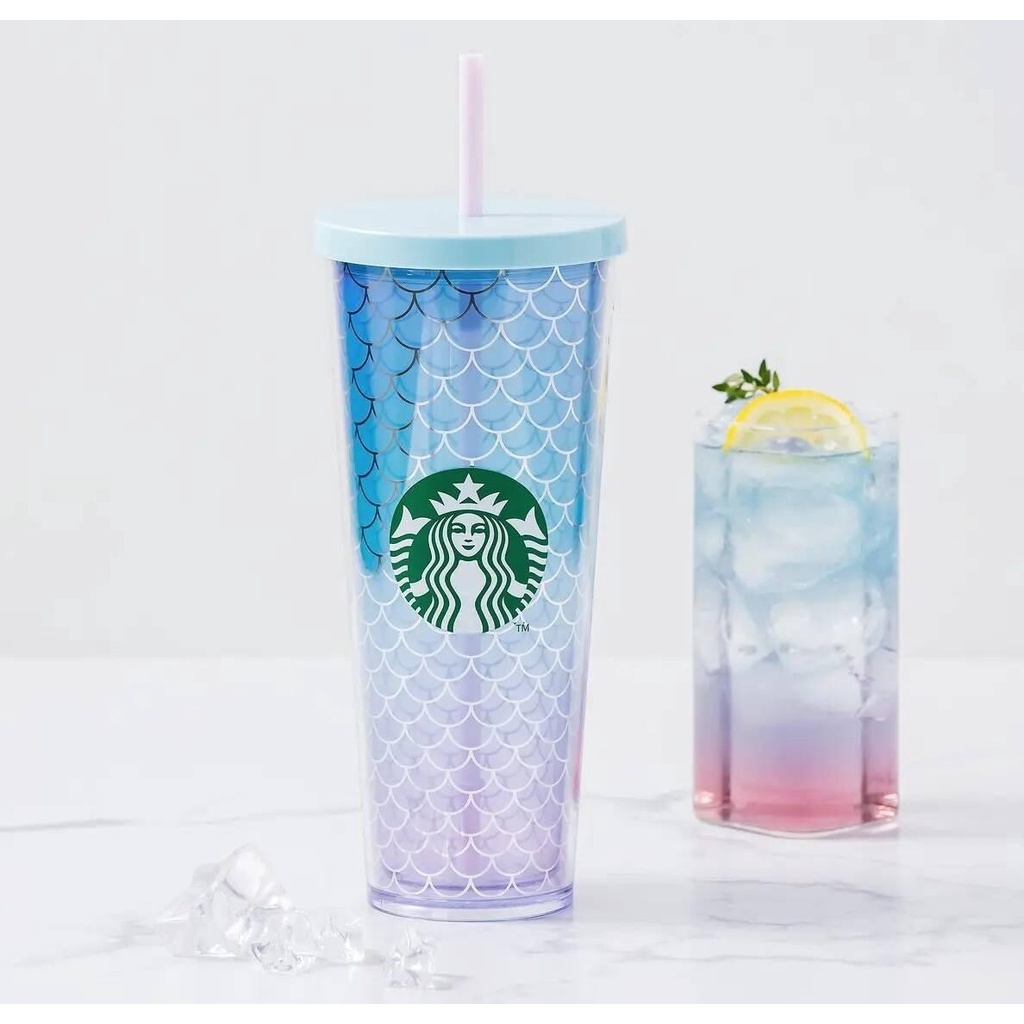 แก้วน้ำ (710 ml) Starbucks ทรง Double Wall เหมาะสำหรับเครื่องดื่มเย็น ขนาด 24 oz " ไม่มีจุกที่หลอดนะคะ "