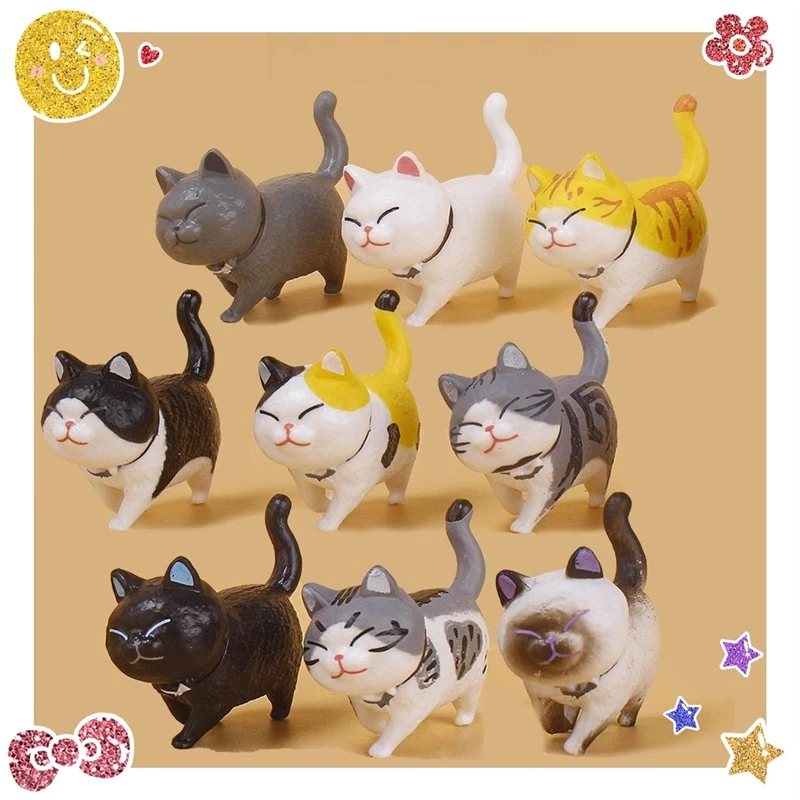 โมเดลฟิกเกอร์ รูปแมวอ้วนน่ารัก ขนาดเล็ก สําหรับตกแต่งบ้าน และสวน 9 ชิ้น