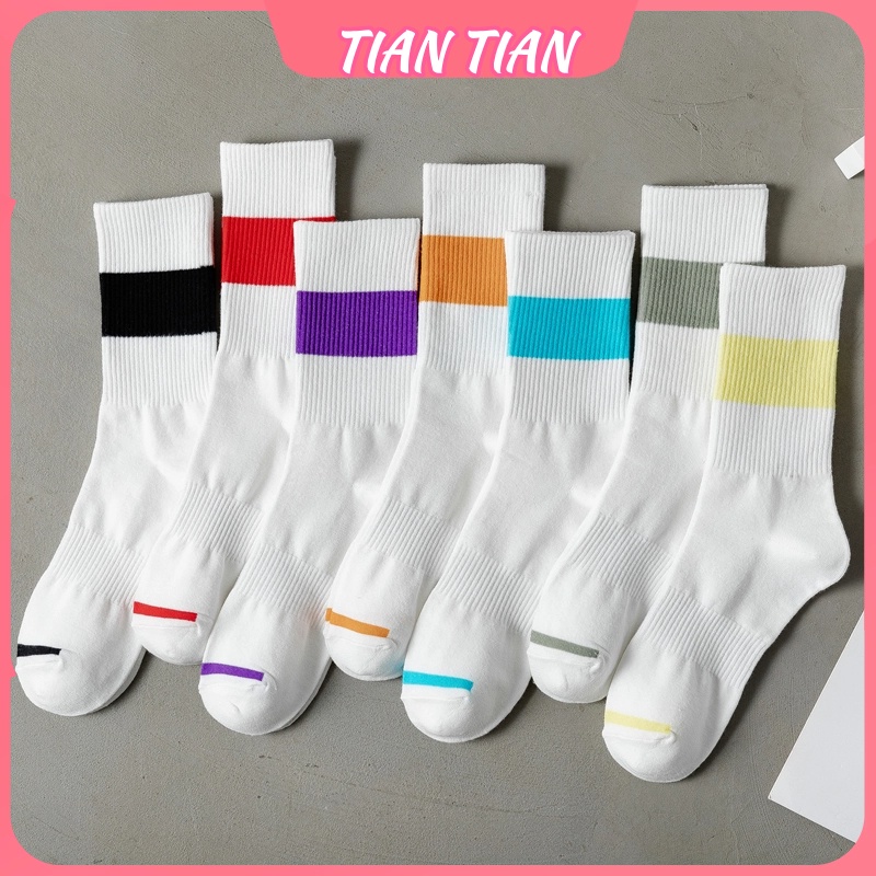 TIANTIAN T314 ถุงเท้ากีฬาบาสเก็ตบอล ผ้าฝ้ายแท้ ลายทาง สีขาว เข้ากับทุกการแต่งกาย สําหรับผู้ชาย และผู้หญิง