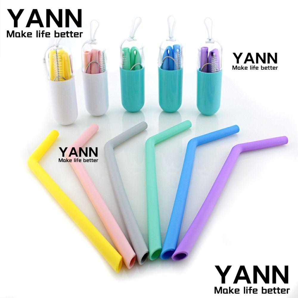 Yann1 หลอดดูดน้ํา ซิลิโคน ทรงตรง งอได้ พร้อมแปรงทําความสะอาด ใช้ซ้ําได้ พับได้ สําหรับปาร์ตี้ บาร์