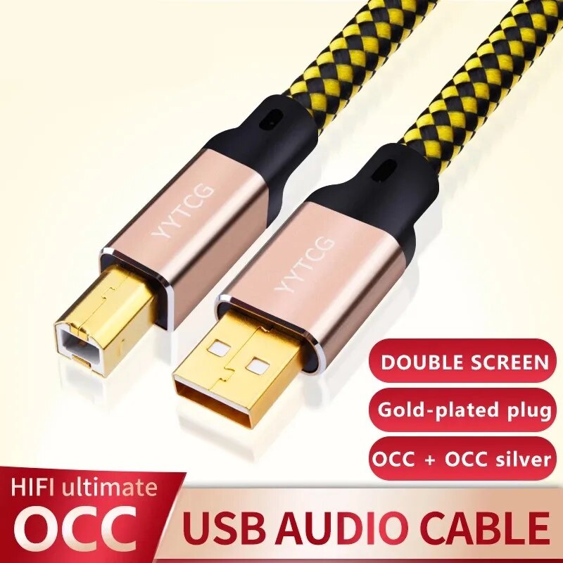 USB2.0 Cable Silver Plated USB Square Port OCC Digital DAC Audio A-B Alpha High End Computer Sound Card Mixer USB