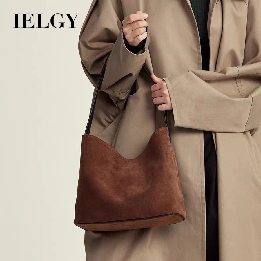 Ielgy กระเป๋าถือหนังนิ่มแฟชั่นฤดูหนาวสไตล์สมัยเก่า High-End Lazy Style Tote Bag Retro กระเป๋าสะพายความจุขนาดใหญ่