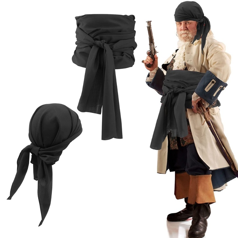 Whi Captain Pirate Headwear Pirate Kerchief Bandana คอสเพลย์เข็มขัดสําหรับฮาโลวีน