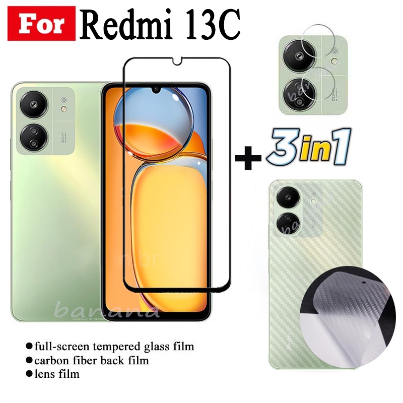 3 IN 1 Redmi 13C ฟิล์มกระจกนิรภัย แบบเต็ม สําหรับ Redmi13C เลนส์กล้อง กระจกกันรอยหน้าจอ และฟิล์มด้าน