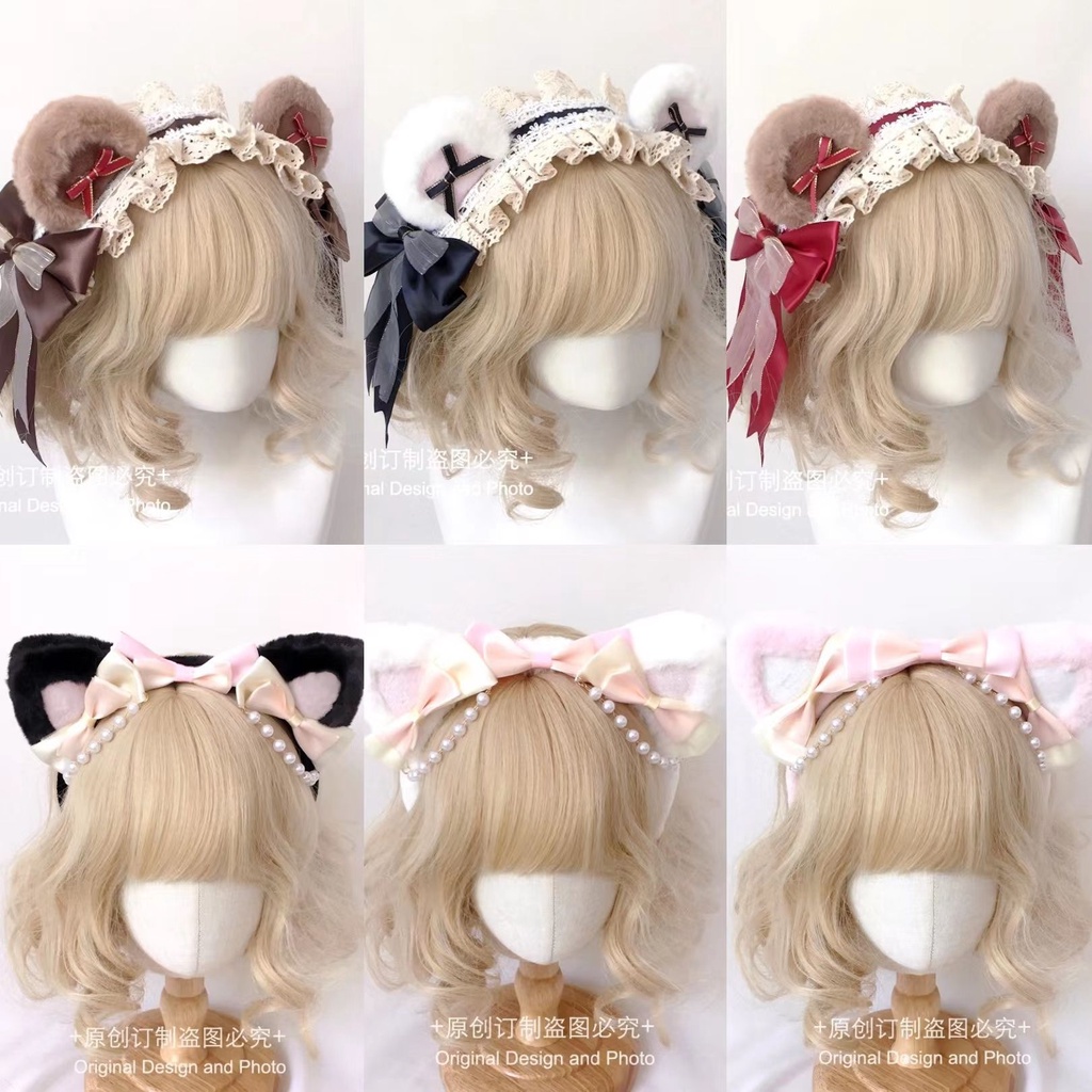 [loita เครื่องประดับผม] ที่คาดศีรษะ ประดับโบว์ ไข่มุก รูปหูแมว หมี โลลิต้า แฮนด์เมด