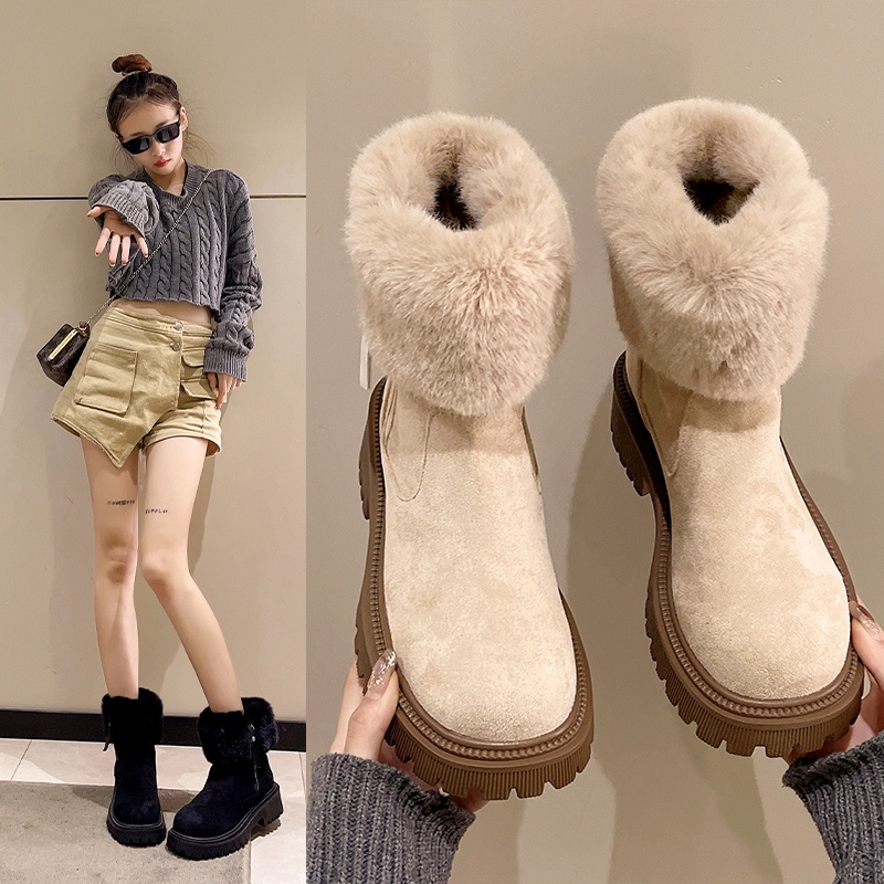 พร้อมส่ง รองเท้าบูทลําลอง ผ้าฝ้าย บุขนแกะ กันลื่น ขนาดใหญ่ ให้ความอบอุ่น แฟชั่นฤดูหนาว สําหรับสตรี