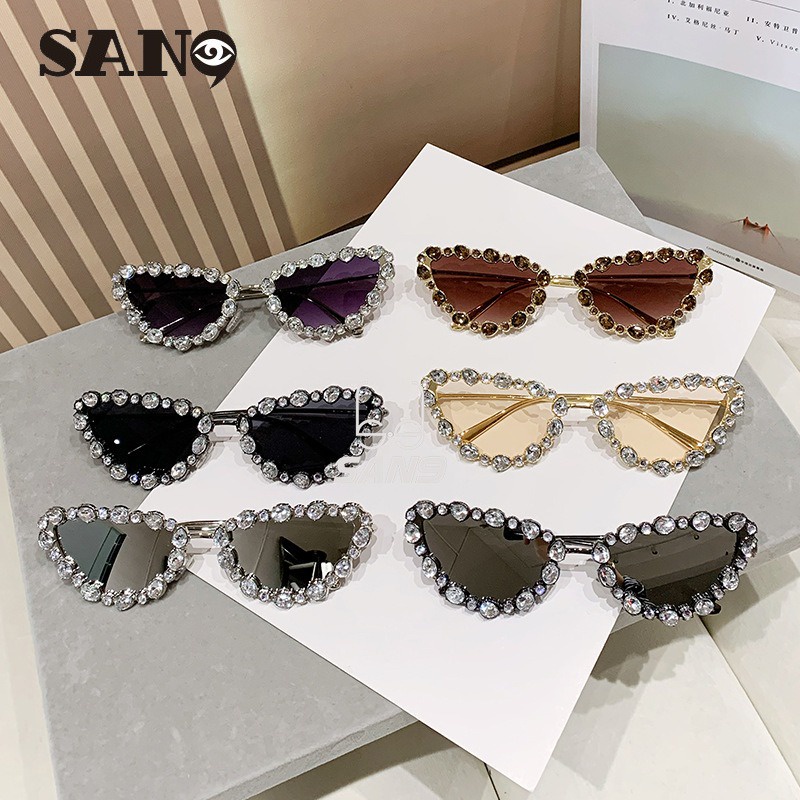 【พร้อมส่ง】COD (San9) แว่นตากันแดด โลหะ ประดับเพชร ขนาดใหญ่ สไตล์เรโทร