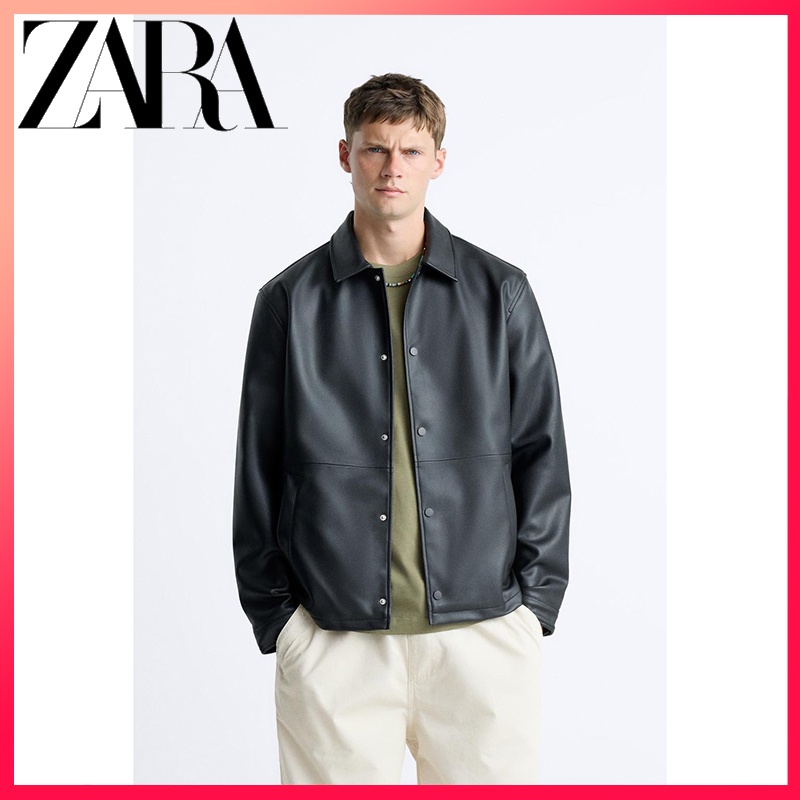 ZARA เสื้อผู้ชายฤดูใบไม้ร่วงใหม่ สไตล์ย้อนยุครถจักรยานยนต์ เสื้อยืดน้ำนม