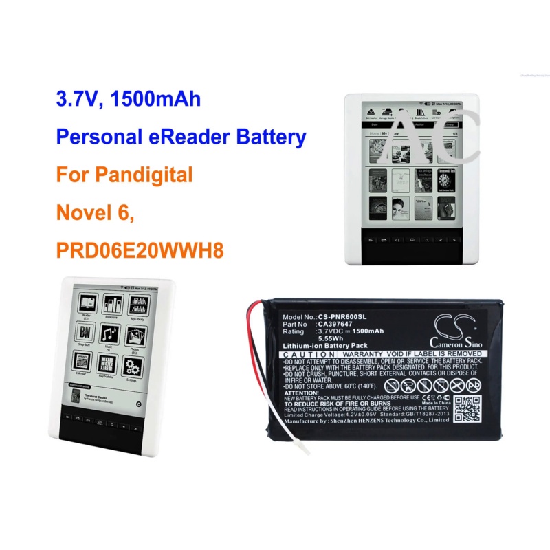 AC Cameron Sino 1500mAh Personal eReader Battery CA397647 for Pandigital Novel 6, PRD06E20WWH8