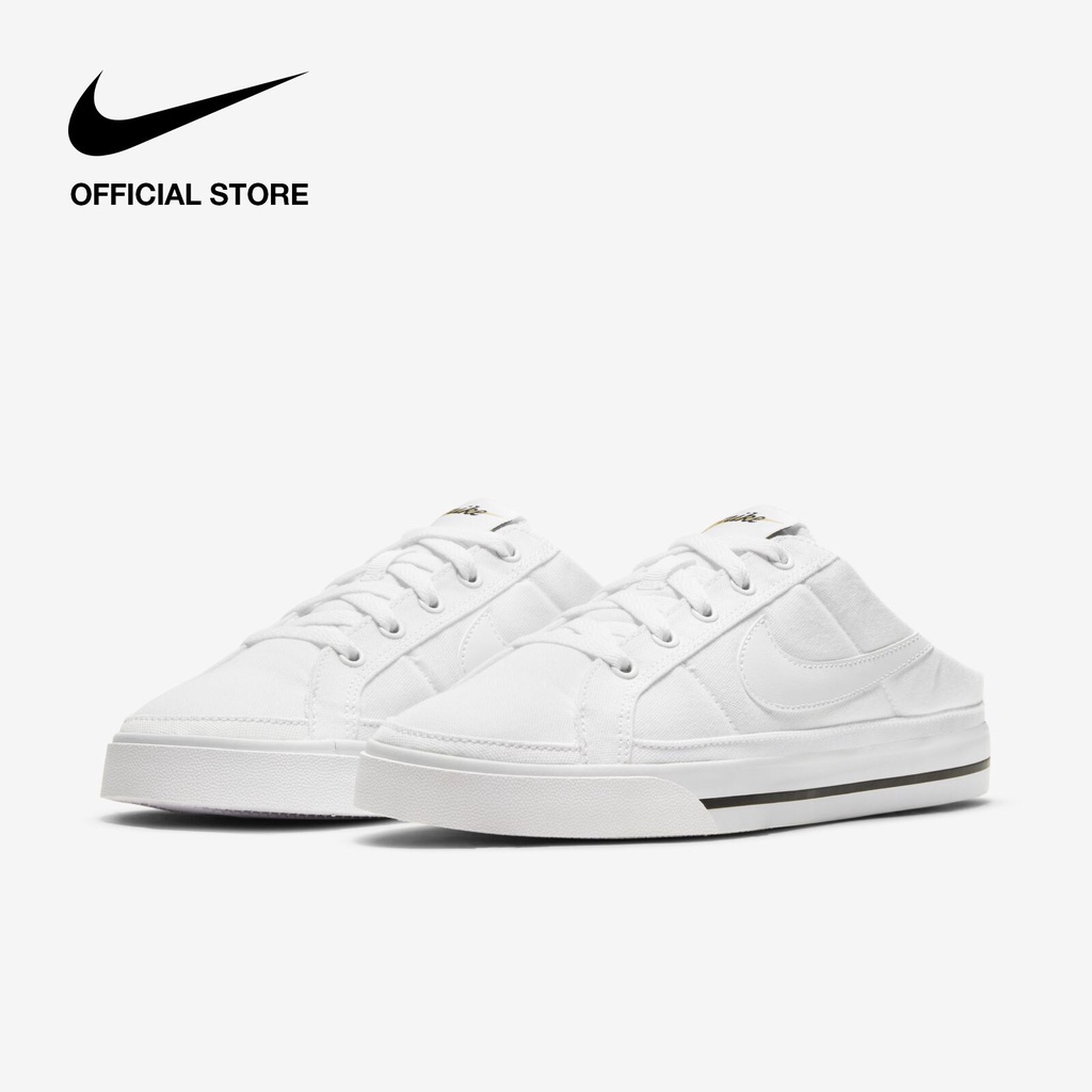 Nike Court Legacy Mule รองเท้าลำลองที่สะดวกสบายและทันสมัย รองเท้าผ้าใบสตรีระบายอากาศของแท้ - สีขาว