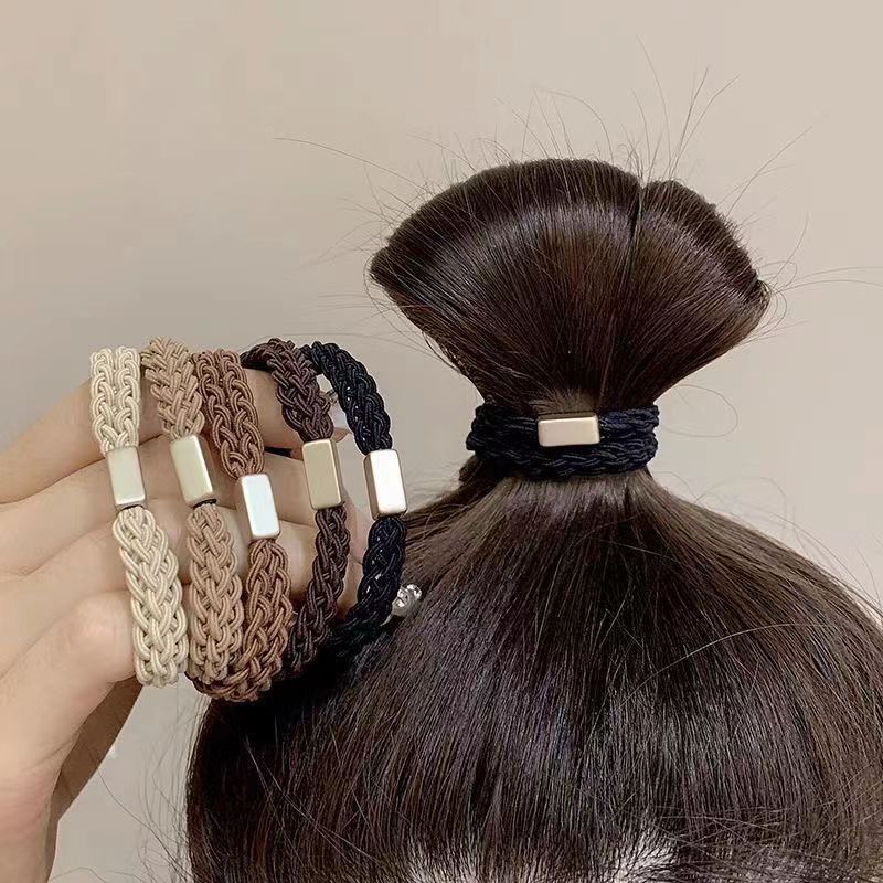 COD🌷Woven Twists Hair Rope ผู้หญิงผูกผมยางรัดความยืดหยุ่นสูงทนทานสายผมเรียบง่าย-det - รูปที่ 2