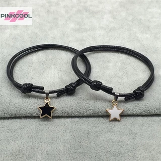 Pinkcool 2 ชิ้น / เซต แฟชั่น คู่รัก สร้อยข้อมือ เชือกสีดํา จี้หัวใจ สร้อยข้อมือ สําหรับผู้หญิง ผู้ชาย คู่รัก สร้อยข้อมือ เครื่องประดับ ของขวัญ ขายดี