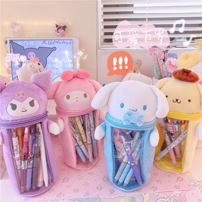 กล่องดินสอ ขนาดใหญ่ จุของได้เยอะ ลายการ์ตูนอนิเมะ Sanrio Kuromi Melody Kawaii Cinnamoroll สีโปร่งใส สําหรับใส่เครื่องเขียน ปากกา