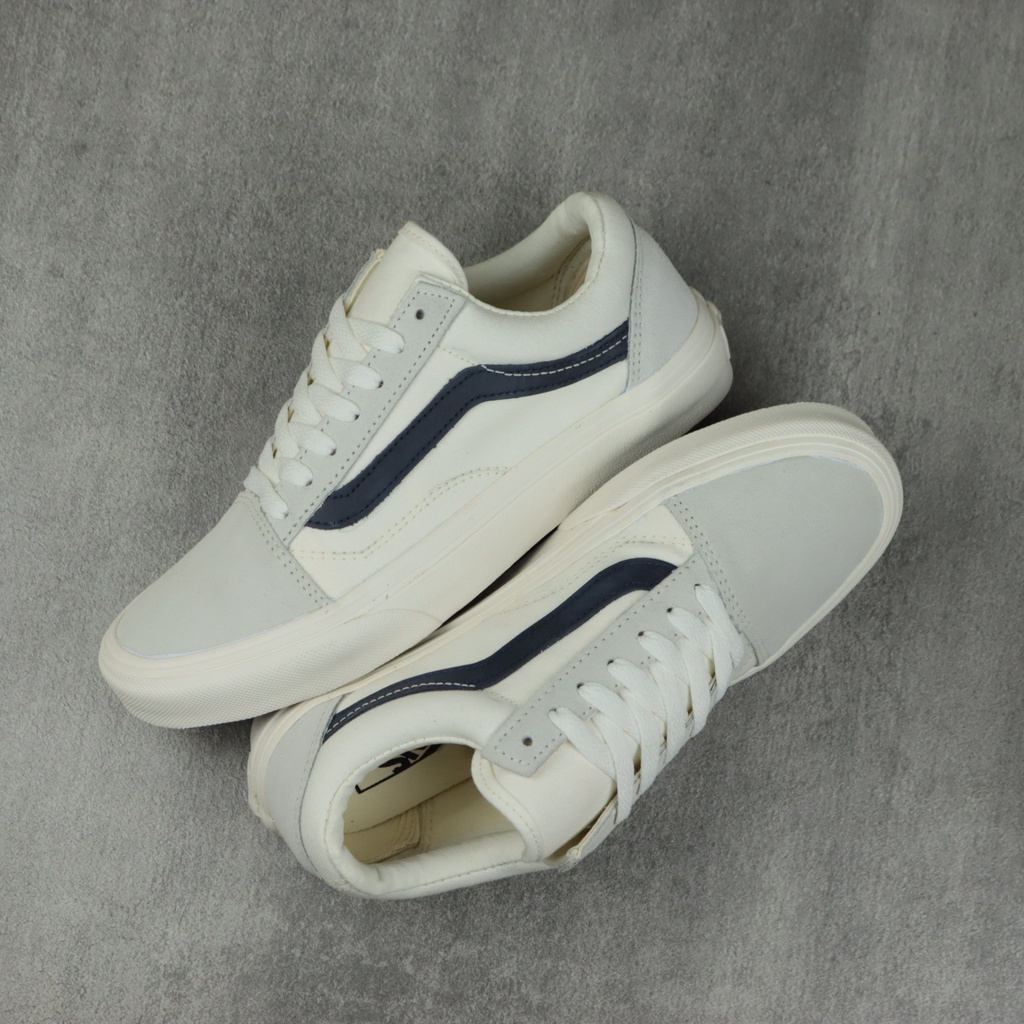Vans Old Skool Off White Grey List Navy Marshmallow Shoes - PREMIUM IMPORT รองเท้า free shipping
