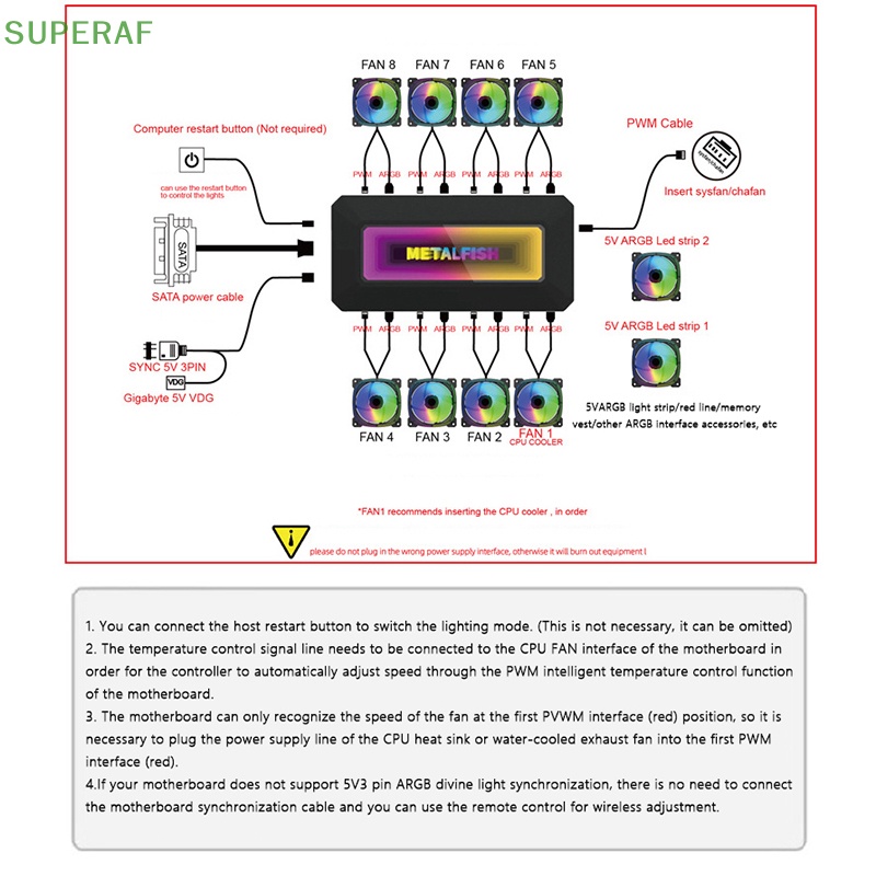 Superaf พัดลมระบายความร้อน ARGB All In One HUB Splitter พร้อม 4Pin PWM สําหรับคอมพิวเตอร์ SYNC CPU Radiator 5V 3Pin แถบไฟ LED รีโมทคอนโทรล
