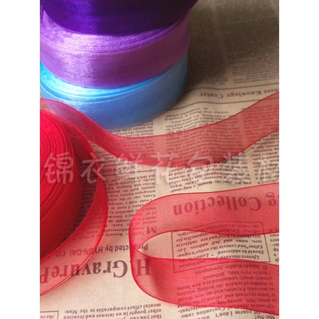 ริบบิ้นผ้าโปร่งหิมะโปร่งใสชีฟองโบว์กิ๊บแฮนด์เมดตกแต่งช่อดอกไม้ริบบิ้นสี ทําเอง ริบบิ้นริบบิ้น 50 ขนาด