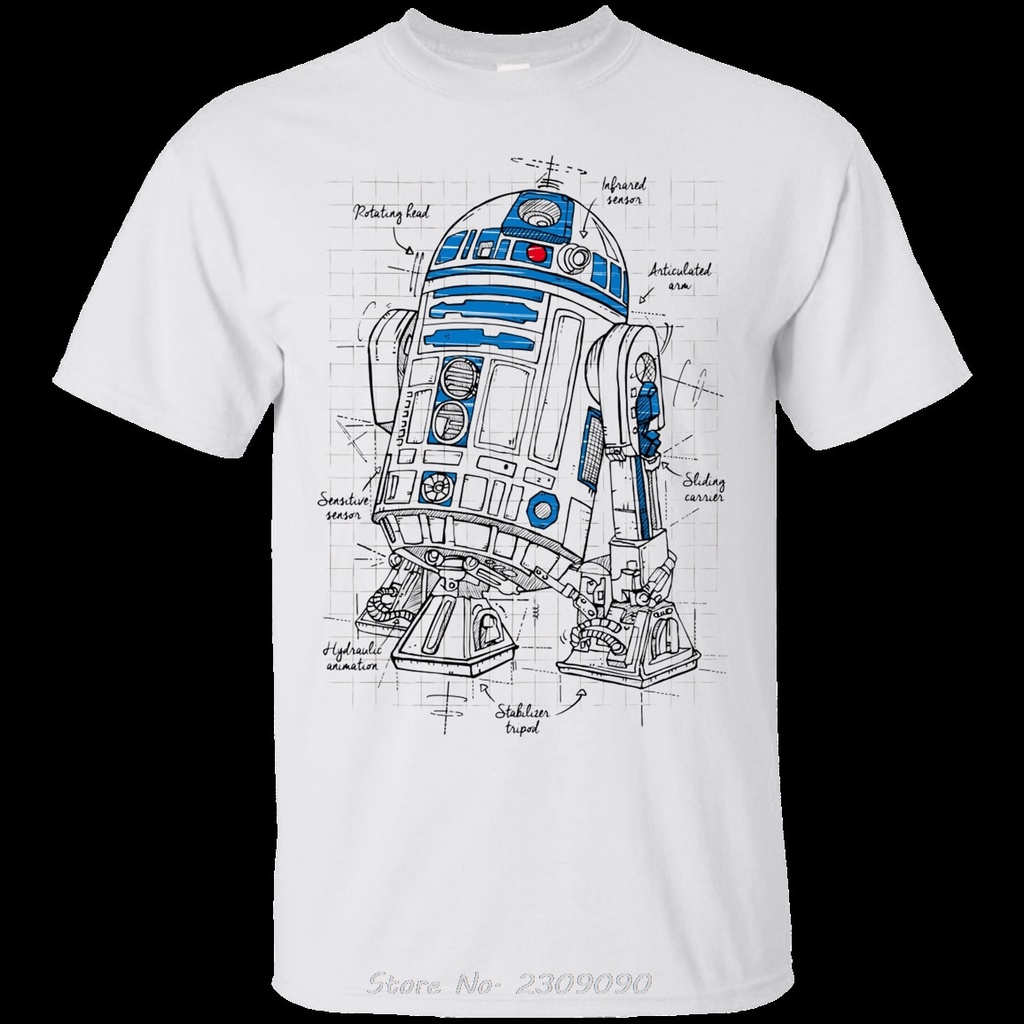 พิมพ์ผู้ชายเสื้อยืดฤดูร้อนผ้าฝ้าย Tshirt R2D2 Plan Tees O-คอสั้นแขนสั้นผู้ชายเสื้อยืดตลก Harajuku