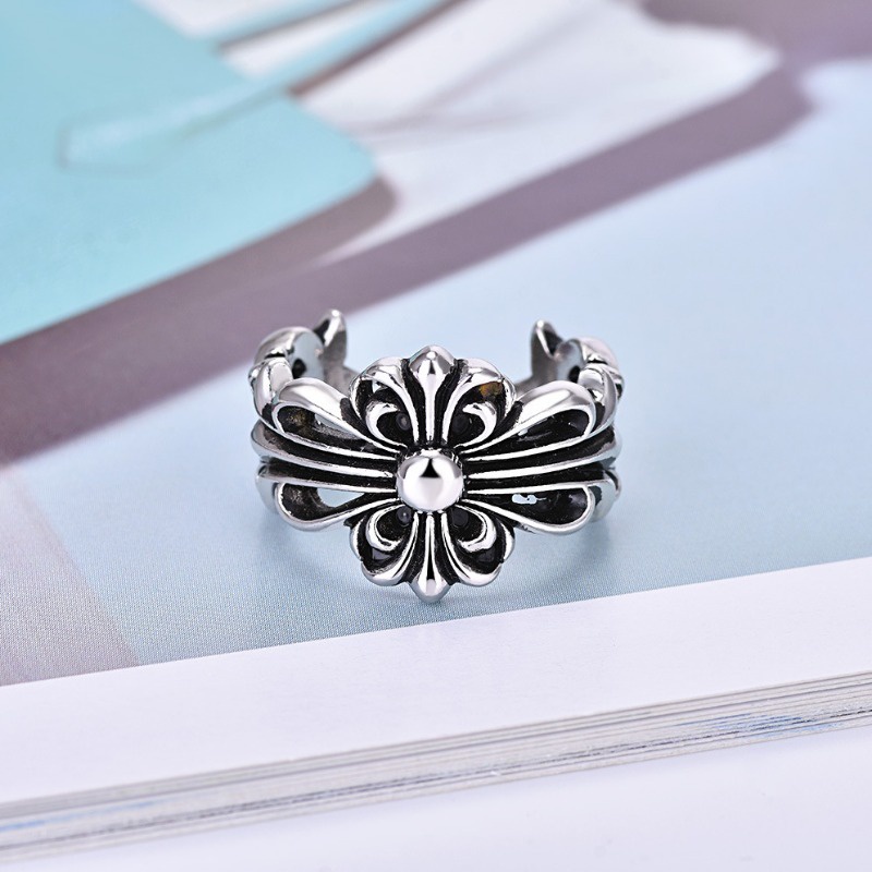 ยุโรปถนนอเมริกันสวมโครว์หัวใจเปิดแหวนย้อนยุคกลวงดอกไม้ข้ามออกแบบแหวนสร้อยข้อมือ