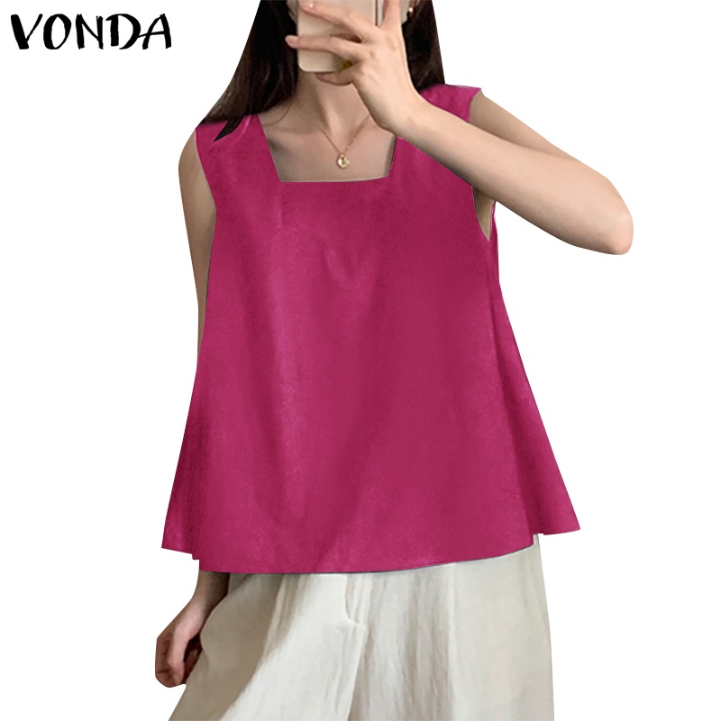 เสื้อแขนกุดลําลอง คอสี่เหลี่ยม สีพื้น สไตล์เกาหลี สําหรับผู้หญิง