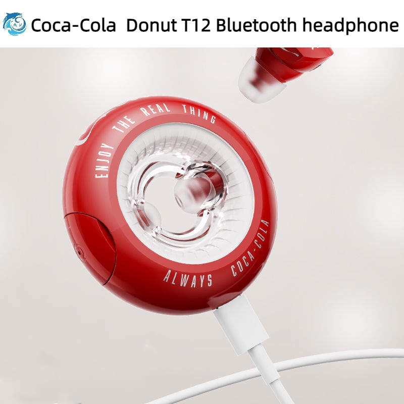 Coca-cola Coca-Cola Donut T12 ชุดหูฟังบลูทูธ ตัดเสียงรบกวน แบบใหม่ ใส่ได้นาน 24 แบบ