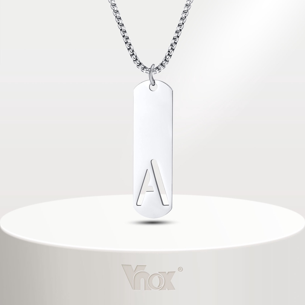 Vnox สร้อยคอบาร์ สเตนเลส จี้ตัวอักษร A-Z กลวง เรียบง่าย ของขวัญวันเกิดวันวาเลนไทน์ สําหรับผู้ชาย