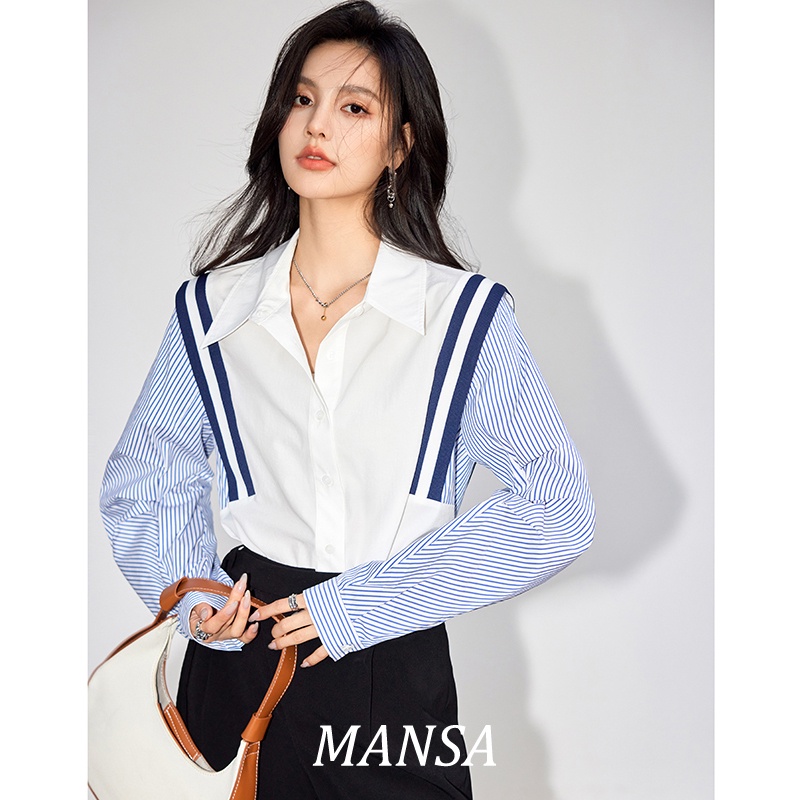 MANSA Korean striped shirt เสือผ้าผู้หญิง เสื้อเชิ้ต