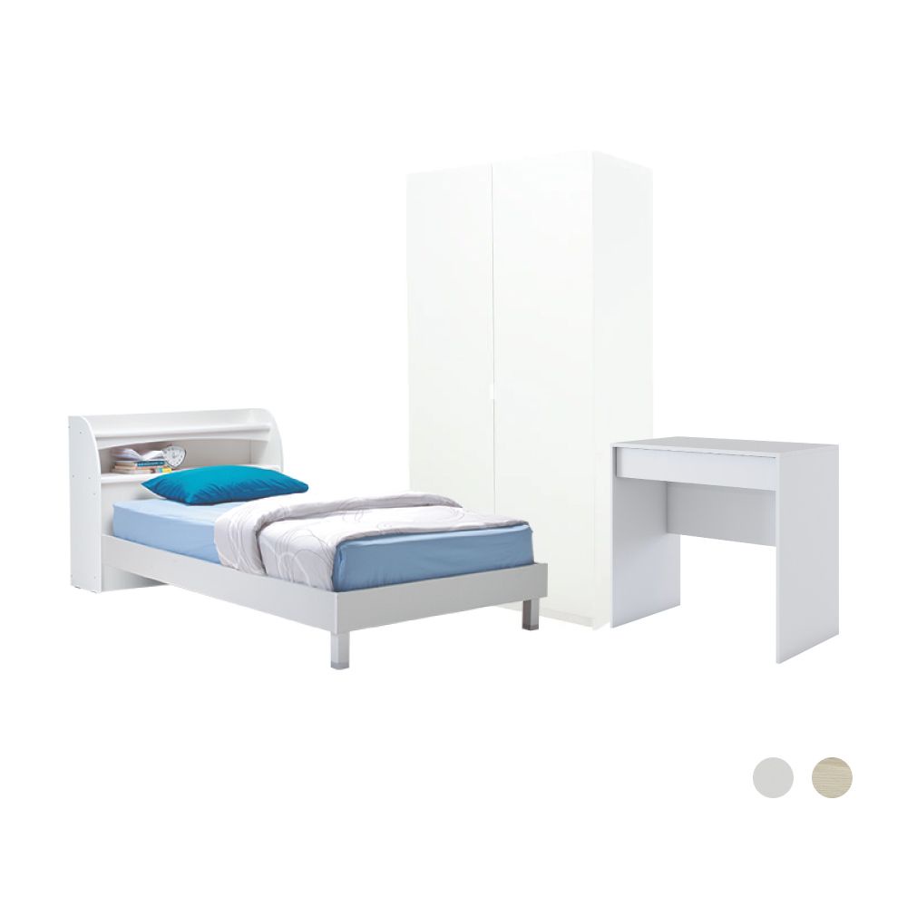 INDEX LIVING MALL ชุดห้องนอน รุ่นคินเดอร์+วาซิม ขนาด 3.5 ฟุต (เตียง, ตู้เสื้อผ้า 2 บาน, โต๊ะเครื่องแป้ง)