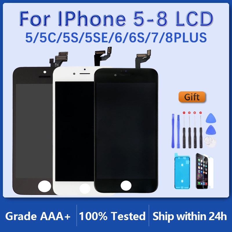 จอแสดงผล LCD สําหรับ iPhone 5 5C 5S SE 6 6S 7 8 Plus หน้าจอสัมผัสสําหรับ iPhone 7G 7P 8G 8 Plus ไม่มี Dead Pixel + กระจกนิรภัย