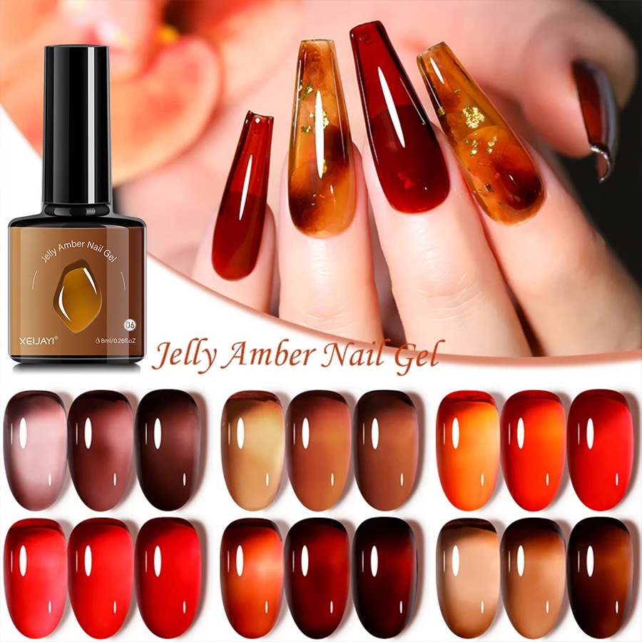 ยาทาเล็บเจล ยูวี โปร่งแสง สีเหลืองอําพัน 6 สี