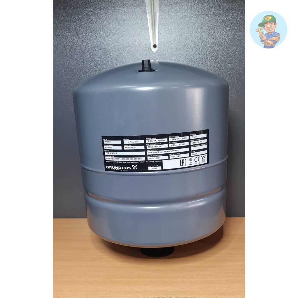 ⚙️ ถังแรงดันน้ำ 18 ลิตร Grundfos  GT-H-18V รุ่น PWB-GFS-18LX  PN10 G1 V  10bar