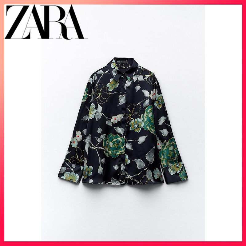 Zara ใหม่ เสื้อเชิ้ตแขนยาว พิมพ์ลายดอกไม้ แฟชั่นฤดูใบไม้ร่วง สําหรับผู้หญิง