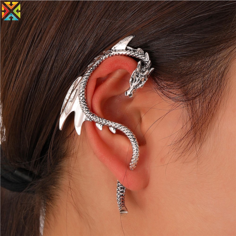 1 ชิ้น พังก์ มังกรงู จัดแต่งทรงผม ต่างหู วินเทจ โลหะ ไขลาน งอ กระดุม ต่างหูแฟชั่นผู้หญิง ผู้ชาย บิน มังกร ต่างหู
