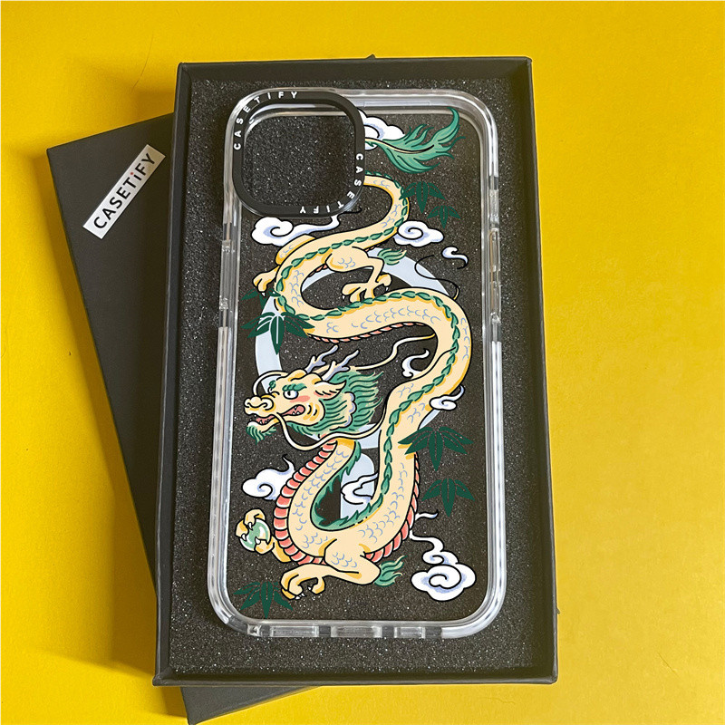 Casetify X Dragon Year เคสโทรศัพท์มือถืออะคริลิค TPU แข็ง ใส ปิดด้านหลัง ขอบสีขาว ดํา พร้อมกล่อง สําหรับ Apple IPhone 11 12 13 14 15 Pro Max