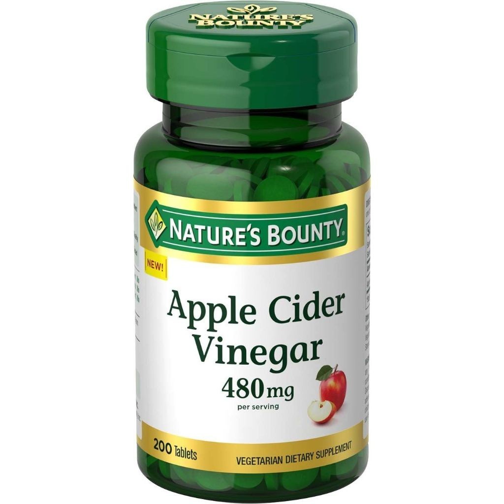 Nature's Bounty Apple Cider Vinegar 480mg Pills, 200 เม็ด แบบ VEGAN / PLANT BASED  ทานหลังอาหาร ครังละ 2 เม็ด  #แอปเปิ้ล