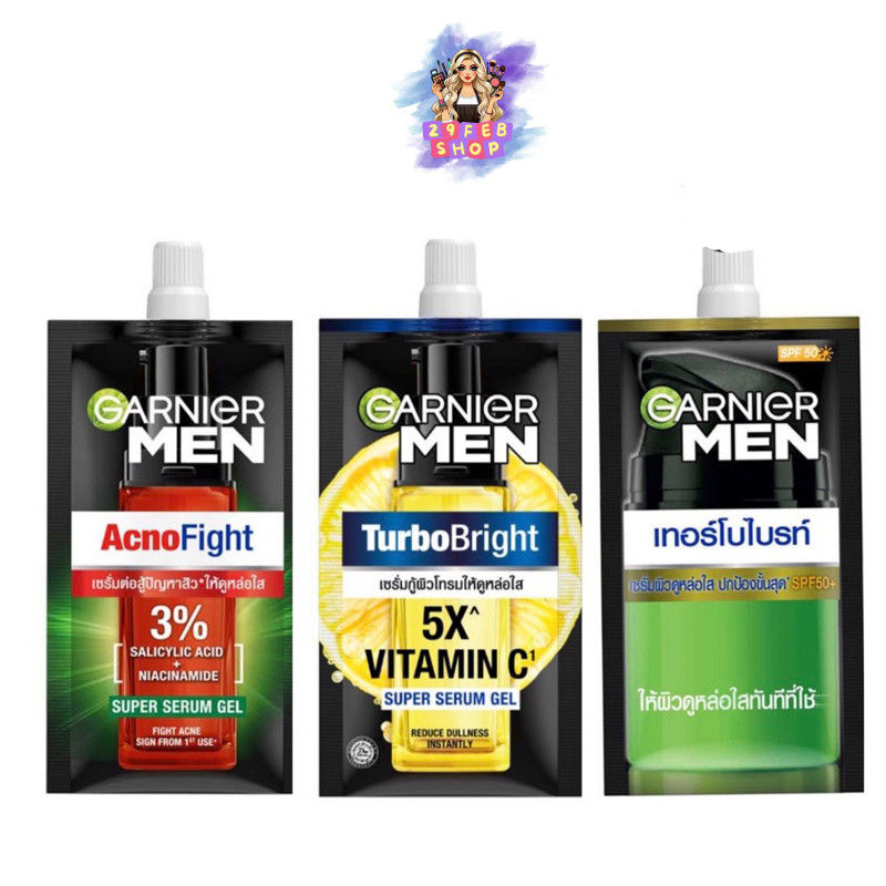 📍 (1ซอง) Garnier Men Serum การ์นิเย่ เมน เซรั่ม (3สูตร) 7มล. Turbo Bright Acno Fight 💓