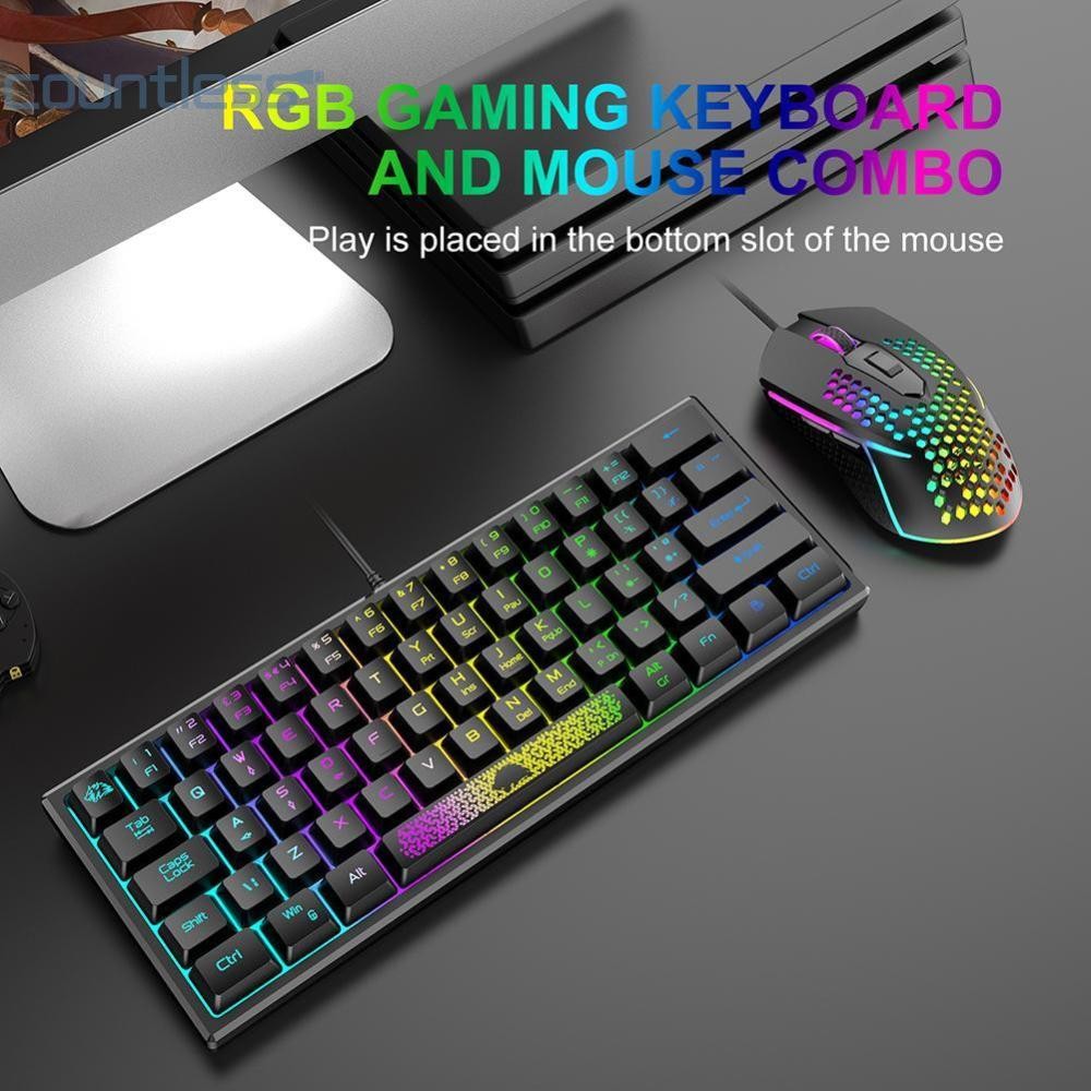 Hot K61 RGB Wired Keyboard 60 Percent 62 Keys Ergonomic Gaming Laptop Keyboard [counterless.th]