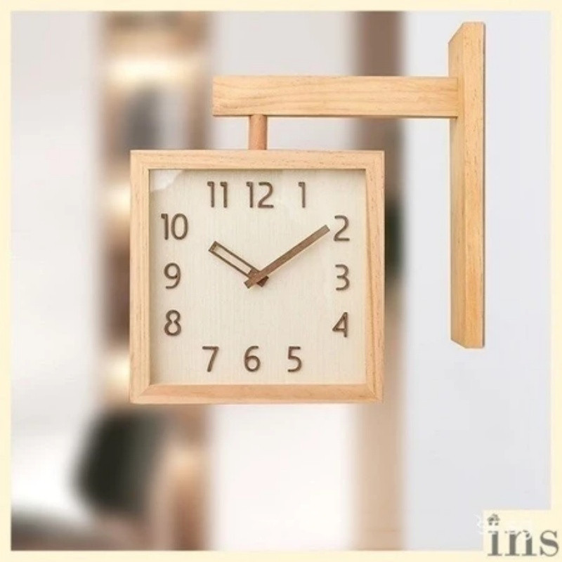 5-ดาว ขายใหม่ ญี่ปุ่นวินเทจไม้เนื้อแข็งสองด้านไม้นาฬิกาแขวนเงียบห้องนั่งเล่นบ้านมุมสองด้านนาฬิกา - รูปที่ 2